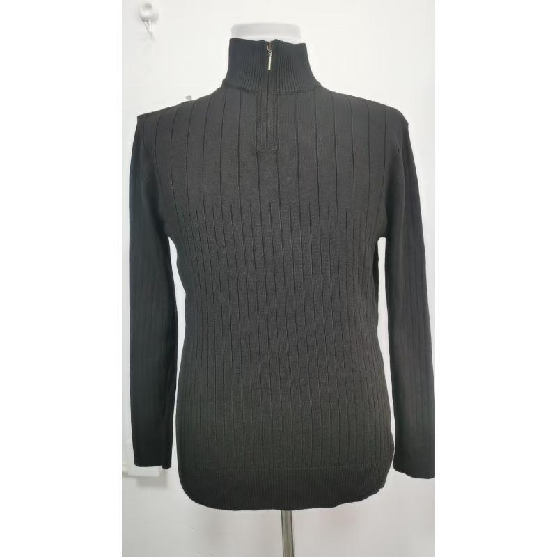 Half Zip Stand Collar Men Solid Color Casual Knitted Pullover Sweater