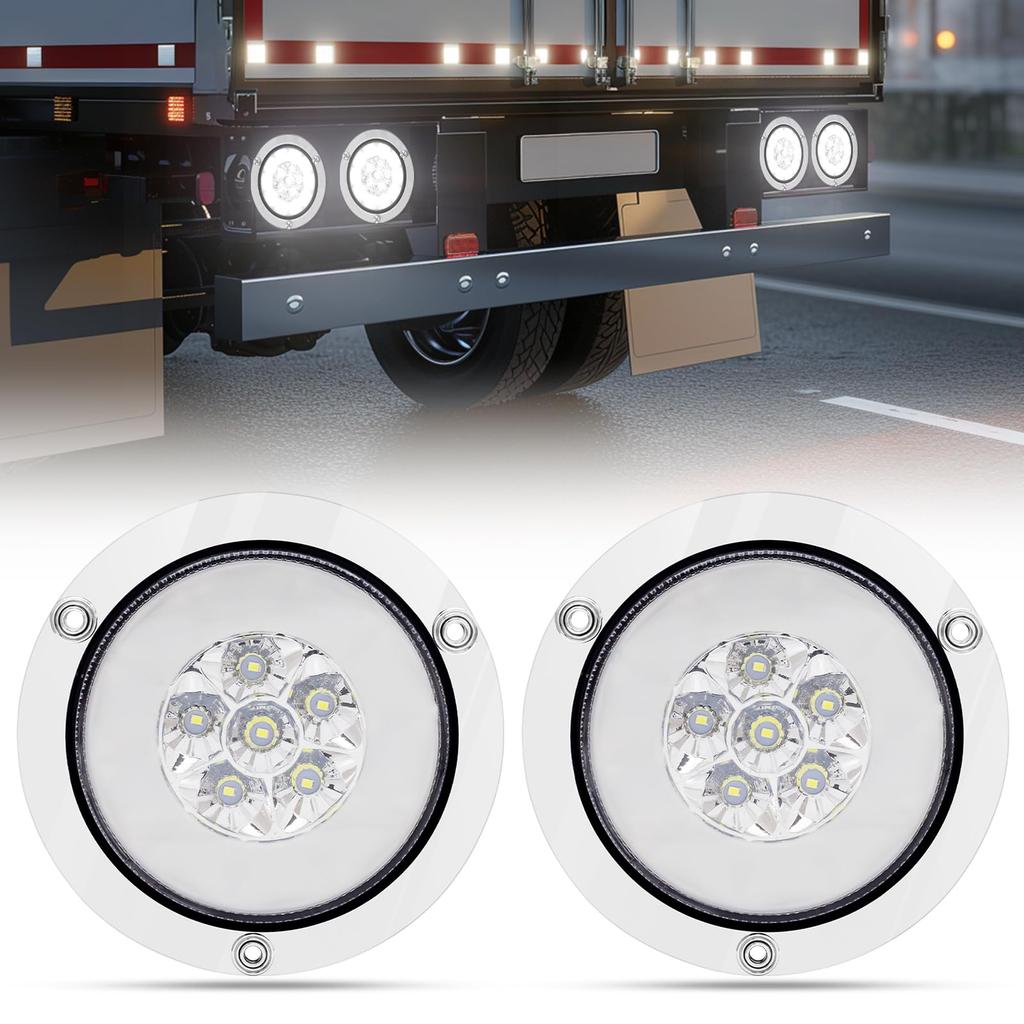 Aoling Truck Tail Light Round LED 12V 24V Trailer Light Truck Boat Trailer Truck Tail Light Turn Signal 2pcs (White)
