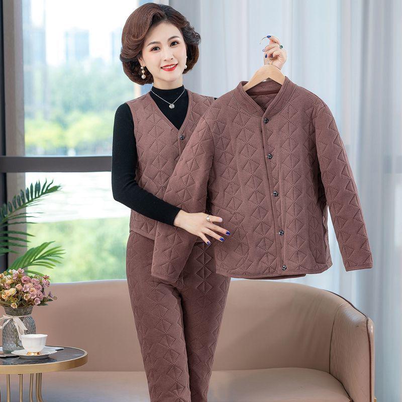 Women's Winter 3-Piece Set: Silk Cotton Coat & Outerwear for Middle-Aged