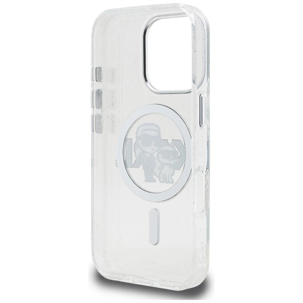 Karl Lagerfeld IML Glitter Karl & Choupette Sketch Logo MagSafe Case for iPhone 16 Pro Max Transparent
