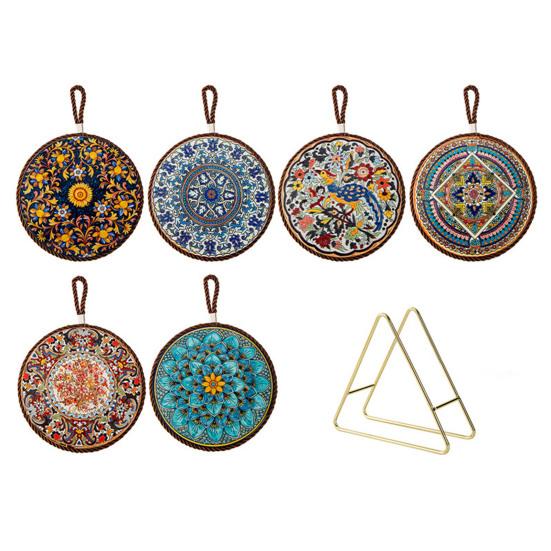 Decorative Heat Mat Vintage Ceramic Trivet, Resistant Pot Holder for Casserole Enamel Elegant Dining Placemat Cookware, Traditional Table Hot Dishes,