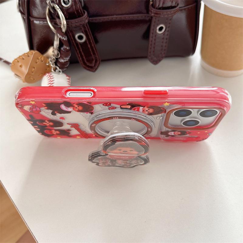 Magnetyczne etui Monchhichi z czerwoną obwódką na iPhone 17/16 Pro Max/15/14