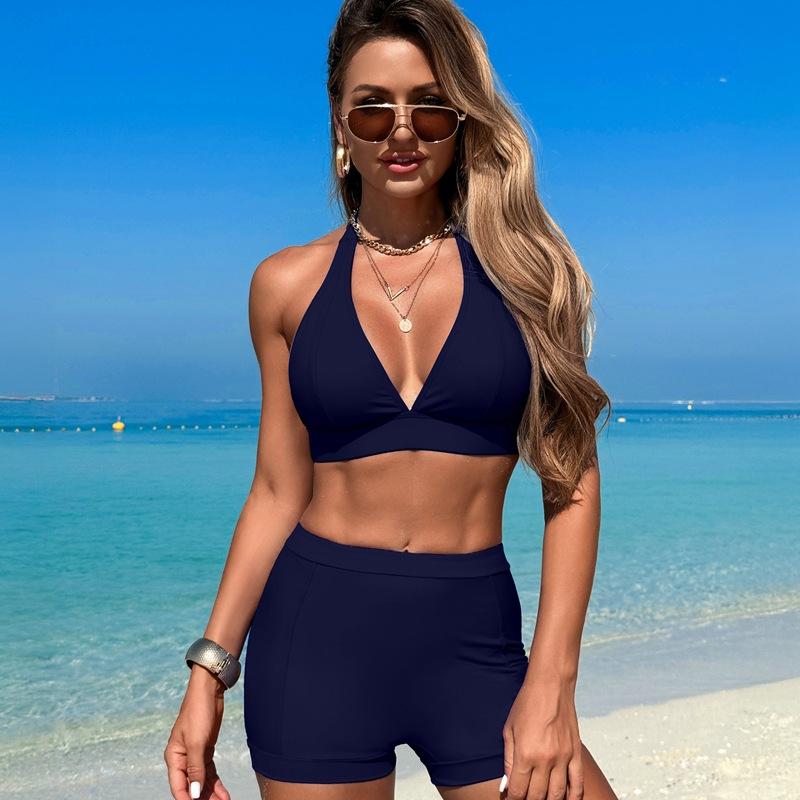 

Новый 2025 год Бикини Двойка Женский С высокой талией Сексуальный Облегающий Купальник без спинки, Купальник бикини, Весенний купальник для женщин XL темно-синий