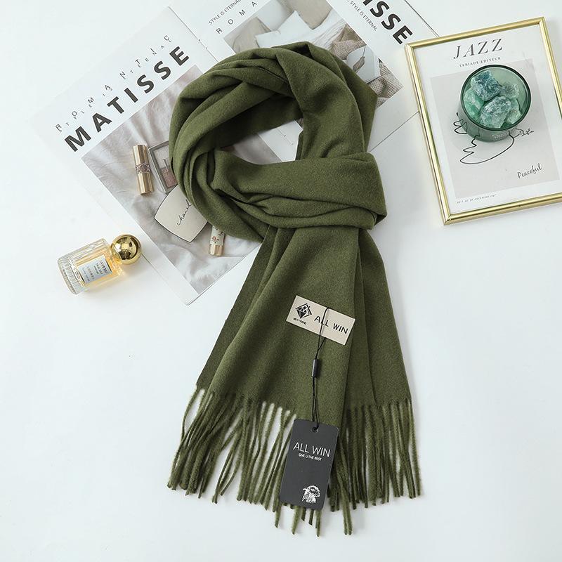 Wool Scarf Women's Winter Premium Thick Solid Color Scarf Versatile New Autumn and Winter White Cashmere Scarf