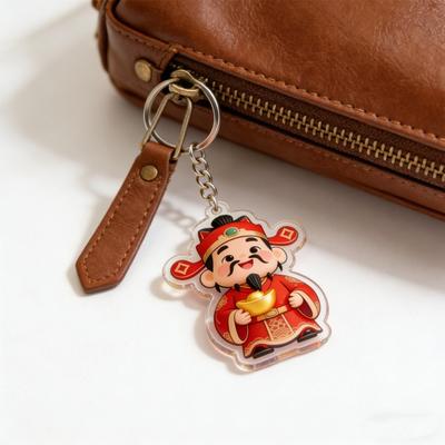 Přívěsek na klíče Bůh bohatství Amulet Akryl Oboustranný Čirý Národní Klíčenka Štěstí Yuanbao Dekorace