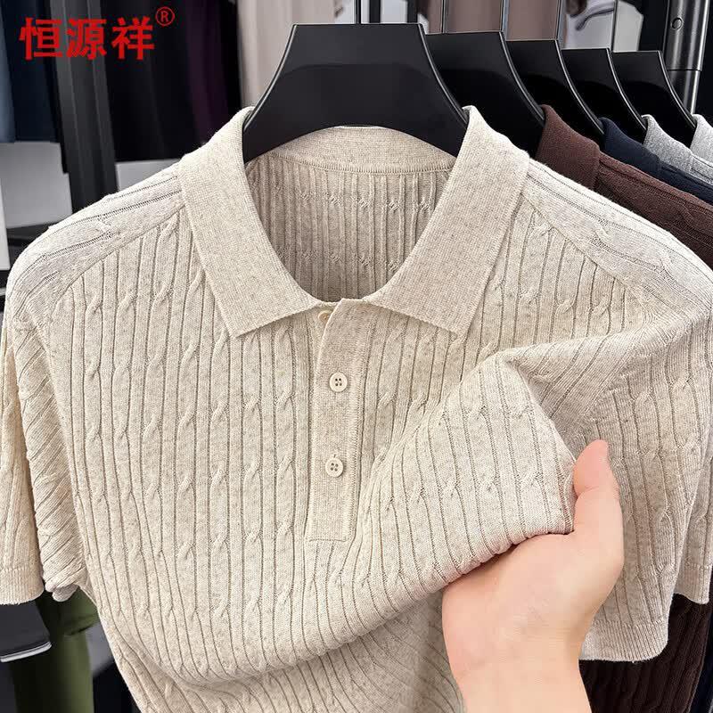 

Hengyuanxiang Men s Knit Short Sleeve Polo Shirt 175/L