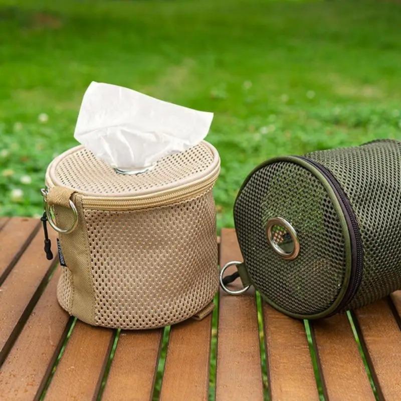 1pc Outdoor Camping Tissue Case Roll Paper Storage Bag with Hook Portable Tent Hanging Napkin Holder Camping Supplies.