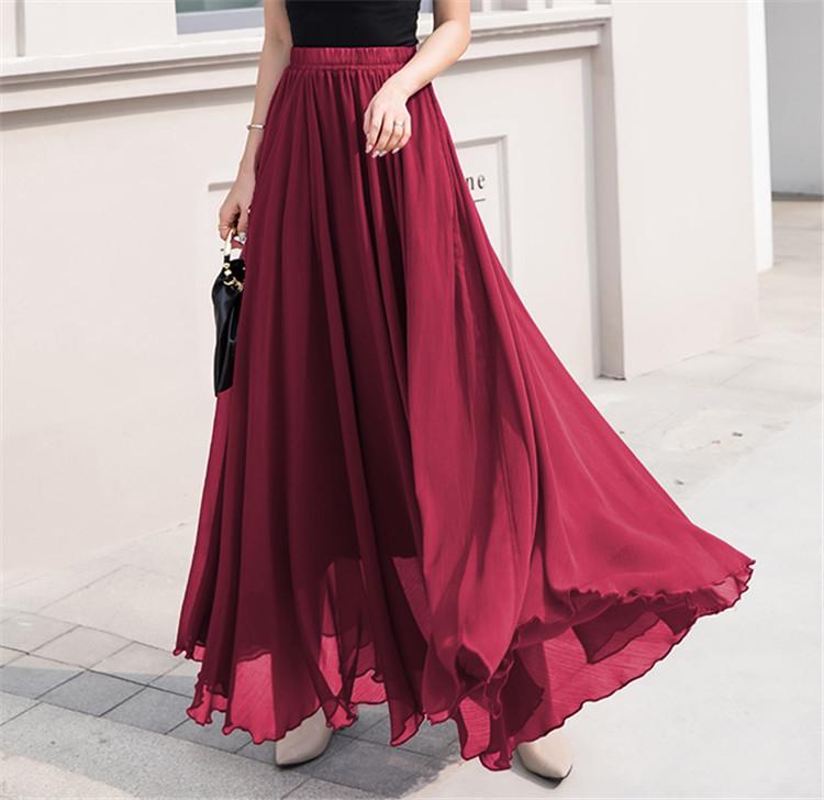 Women's European & American Chiffon High Waist Long Skirt - Solid Color, Spring/Summer Collection.