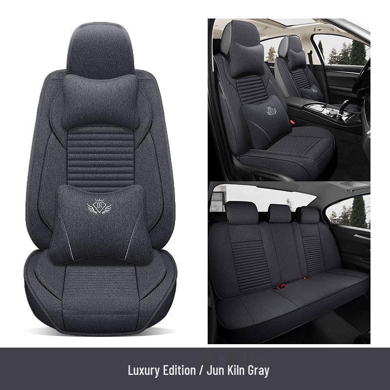 Universal Breathable Linen Seat Cover Set for Five-Seater Cars - Durable and Fully Enclosed