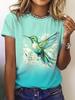 Lady Funny Tops Crew Neck Short Sleeve Vivid Peacock Print T Shirt Women's Outfits Casual Streetwear Fashion Tees Summer Clothes