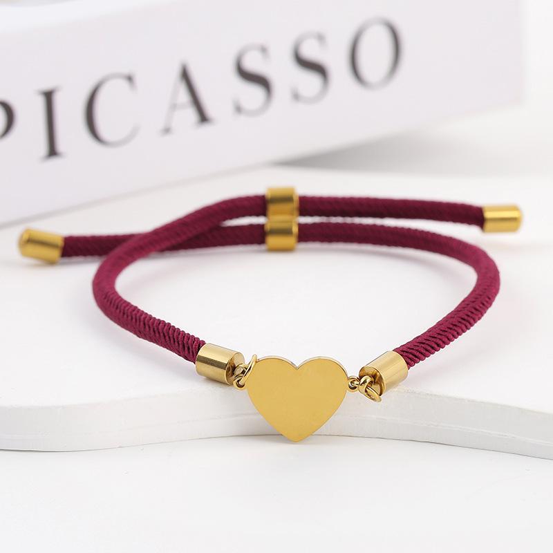 15mm Heart-Shaped Adjustable Stainless Steel Multi-Color Milan Rope Bracelet with Blank UV Laser Printing Surface