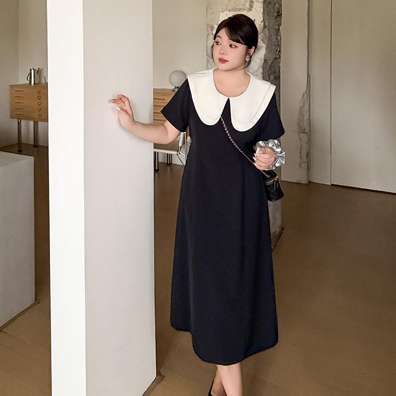 Large size women's double-layer doll collar dress, summer waist and thin long short skirt 212180