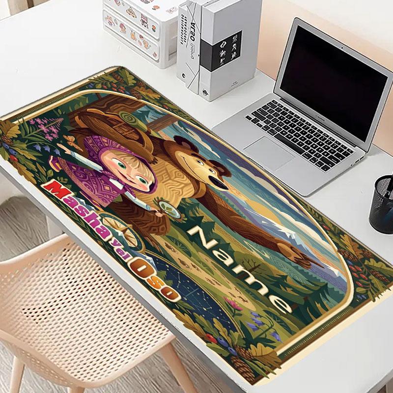 Custom Name Personalized Masha and the Bear Pattern Mousepad, Laptop PC Desk Mat, Decorative Desk Mat for Home Keyboard Pad Gift