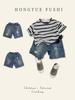 Korean Style Kids Ripped Jeans: Trendy High-Waist Mid-Length Pants for Boys and Girls.