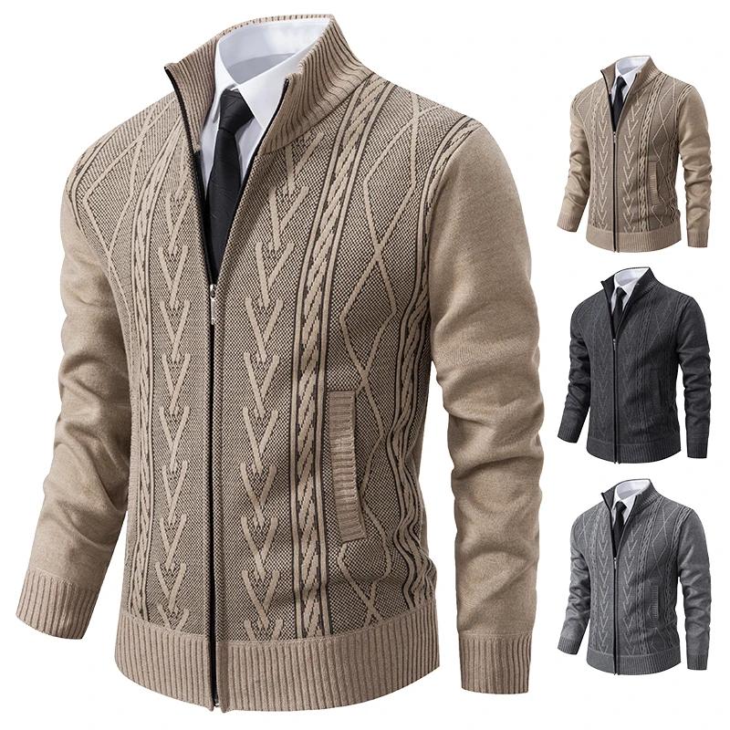 Autumn and Winter Cashmere Padded Warm Casual Men's Knitted Sweater Coat