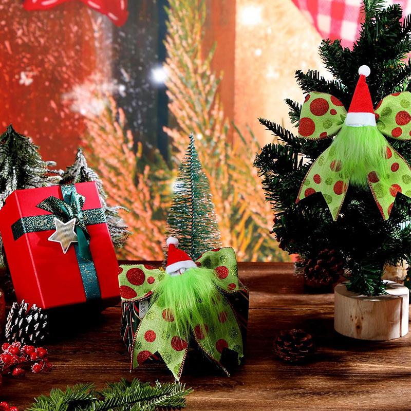 5/10Pcs Plush Foliage Wreaths Christmas for Xmas Tree Party Ornaments Santathemed Decor Glitter Dot Ribbons with Santa Hat