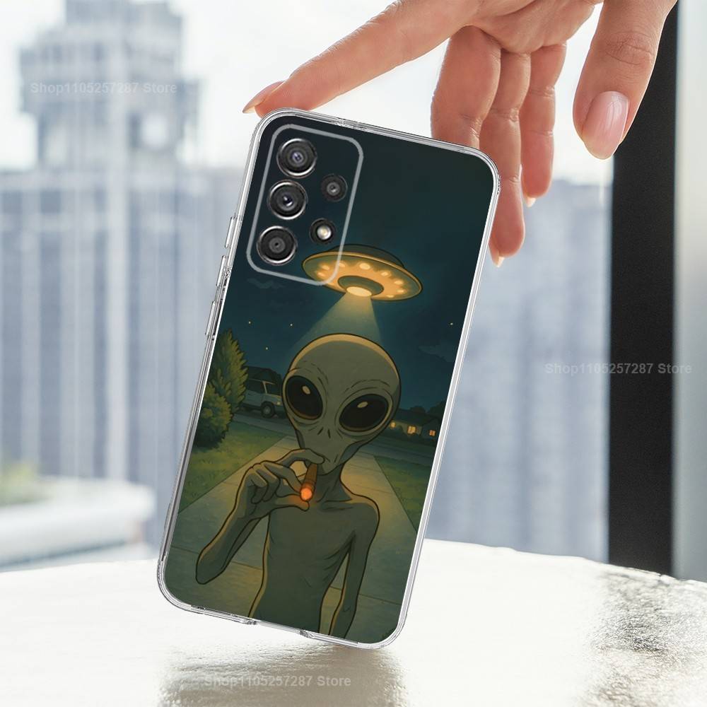 Singular Space UFO Alien Phone Case For Samsung A51,71,30,S21,10,20,Ultra,FE,Lite, S22,23,9,PIus,Transparent, Silicone
