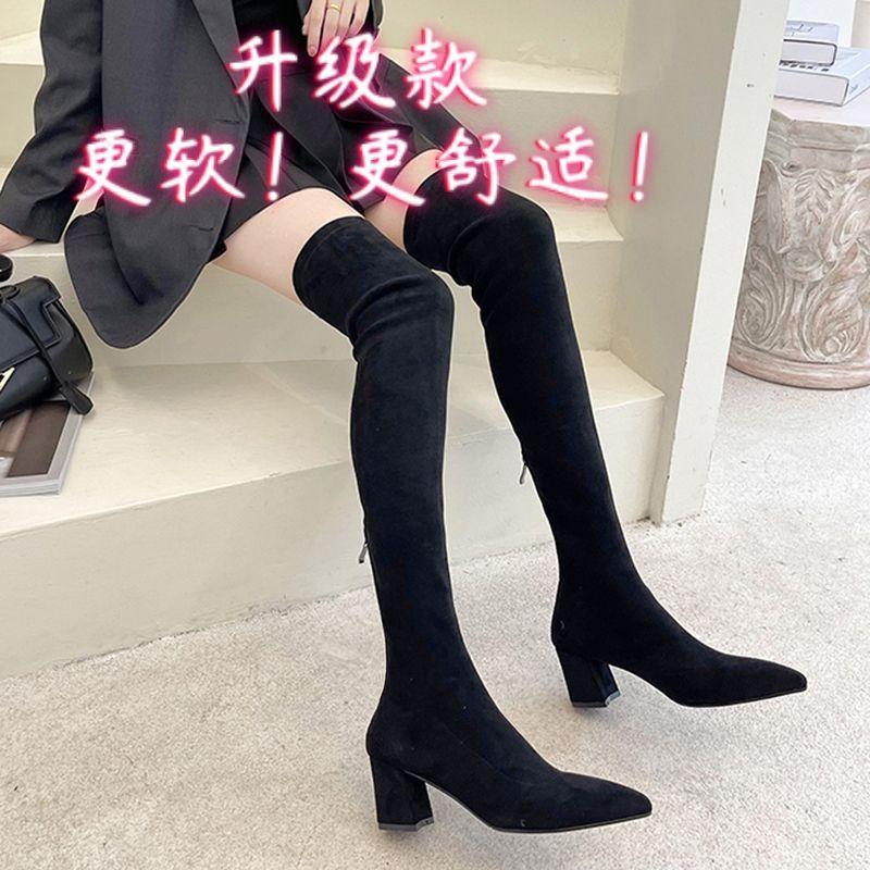 

Winter pointed high boots thick high heel elastic boots children 2025 new boots women s knee boots versatile models 35 чорний