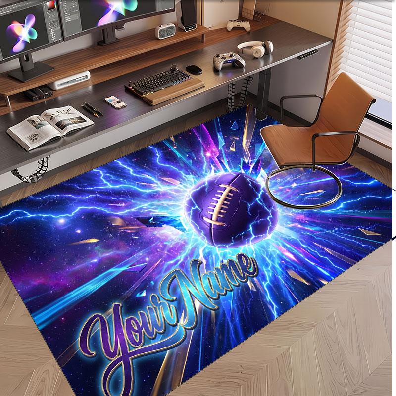 American Football Theme Soft Crystal Velvet Rug Custom Name & Text Print Non Slip Floor Rug for Bedroom Living Room