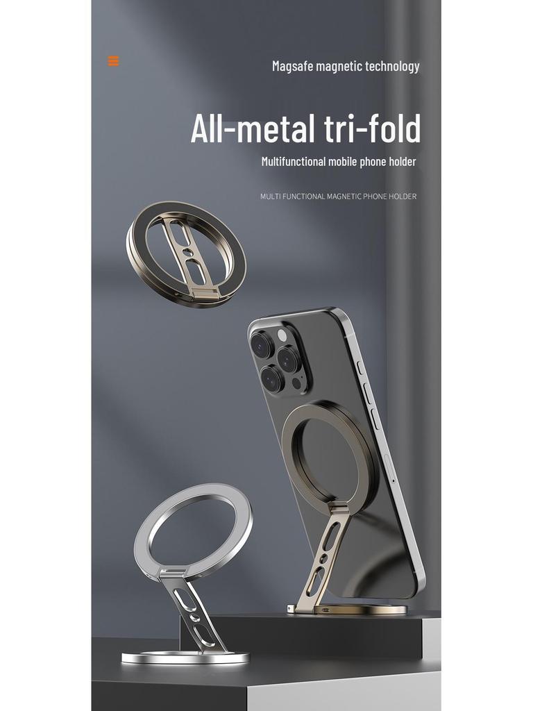 Dual-Sided Magnetic Phone Stand and Car Ring Holder with MagSafe Compatibility