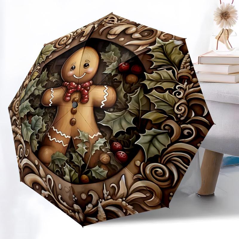 

1pc Gingerbread Man Automatic Open/Close Umbrella - Compact Travel Umbrella, Gift for Birthday, yy251208114