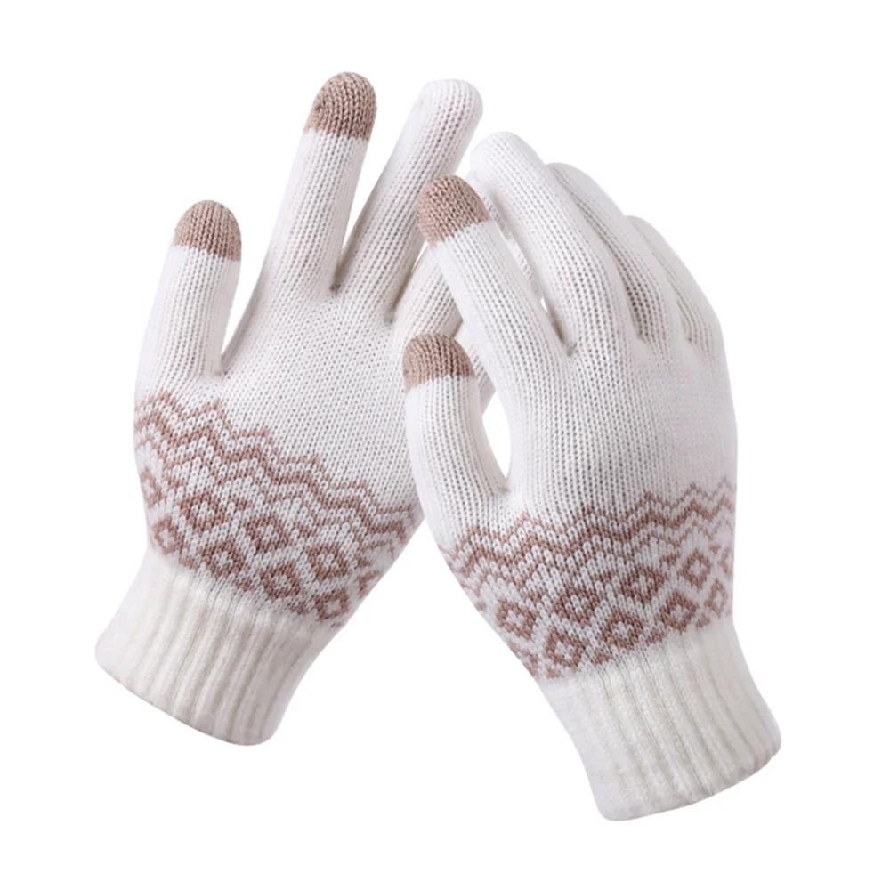 Winter Touch Screen Gloves Women Men Warm Stretch Knit Mittens Imitation Wool Full Finger Guantes Female Crochet Thicken
