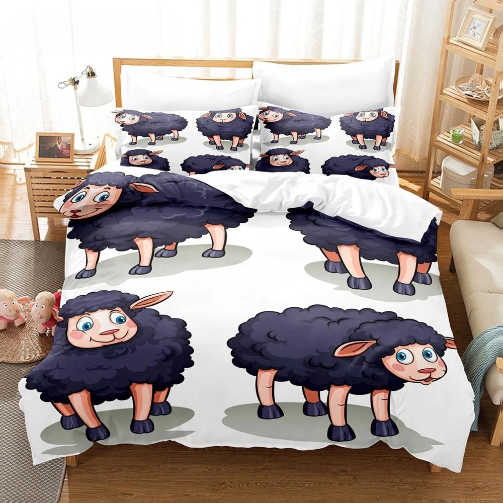 

Cartoon goat duvet cover super cute colorful goat background king size girl boy adult gift polyester bedding set full size 90x200cm