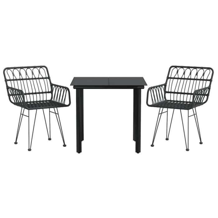 3157866 vidaXL Ensemble de salle à manger de jardin 3 pcs Noir Résine tressée