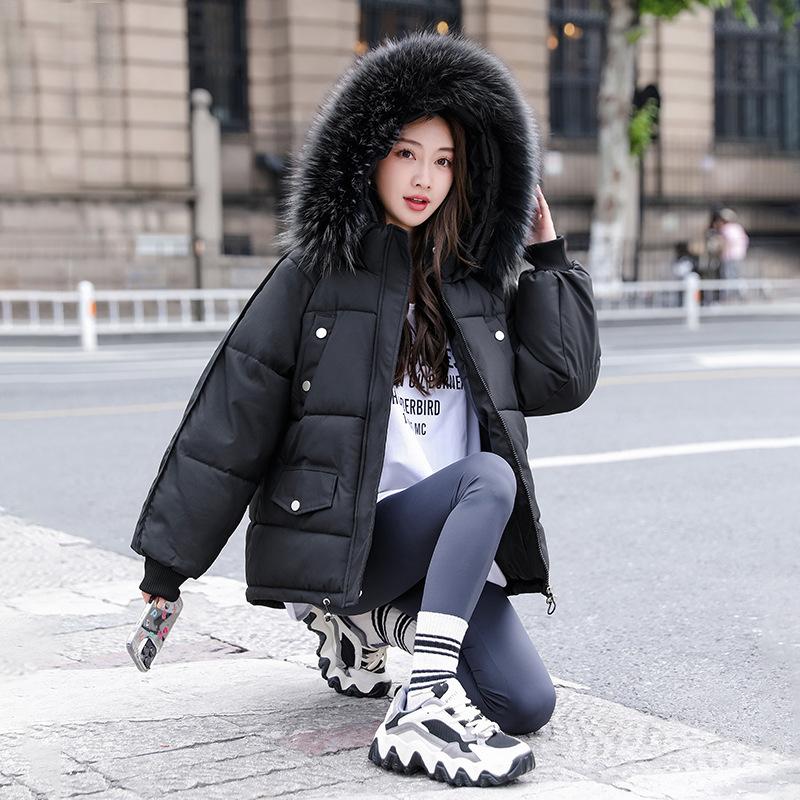 Winter Fur Collar Hooded Puffer Jacket Women Long Sleeve Parka Thick Warm Down Cotton Jackets