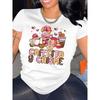 European Size 1pc Women'S Casual Round Neck Short Sleeve T-Shirt with "Cafecito Y Chisme" Dessert Graphic Print