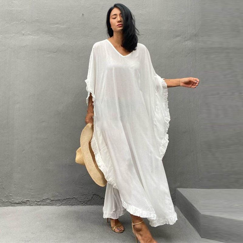 Cotton Long Robe Beach Cover-up Loose Dress Sun Shirt Bikini Cover-up