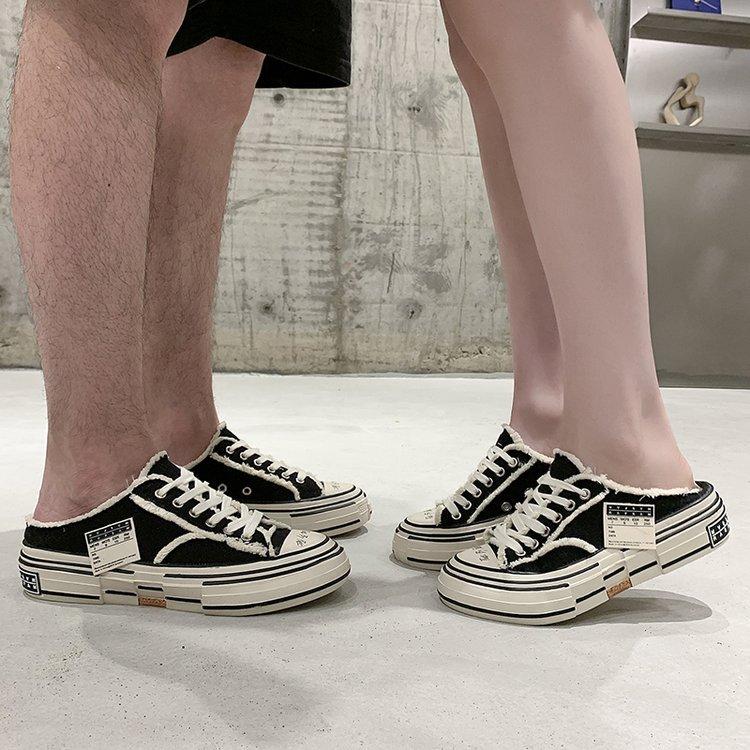 Couple bag head half slippers outer wear 2025 attack new lazy one pedal fringed beggar shoes canvas shoes