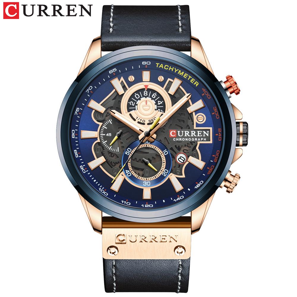 Curren 8380 Men s Waterproof Multifunctional Quartz Sports Watch with Leather Strap and Calendar