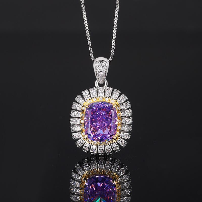 Jewelry High Carbon Diamond Ice Flower Cut Colored Diamond Copper Inlaid Light Luxury Pendant 1 Set 0 * 12