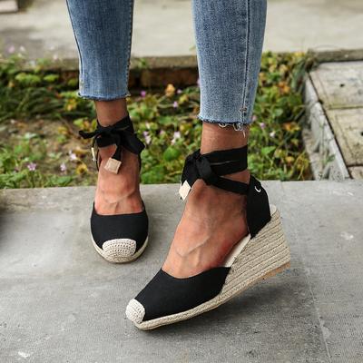Moda 2025 Sandálias Espadrille Femininas com Tira no Tornozelo Chinelos Confortáveis Sapatos Casuais para Senhoras Mulheres Bombas de Lona de Linho Cânhamo Respirável