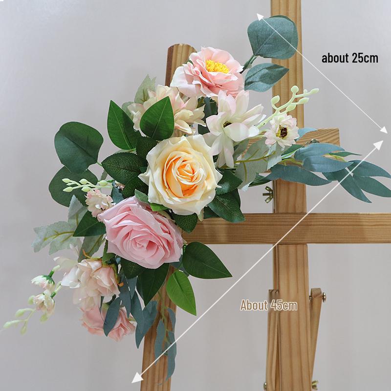 Silk Flower Wedding Welcome & Directional Sign with Floral Art Decoration