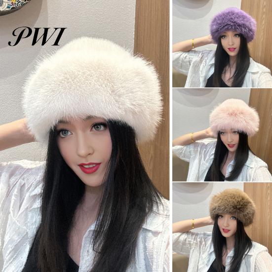 Protective Hairstyle Hat Women Winter Thick Plush Faux Fur Heat Retention Windproof Mongolia Style Knit Cap Bucket Solid Color Outdoor Cycling Skiing