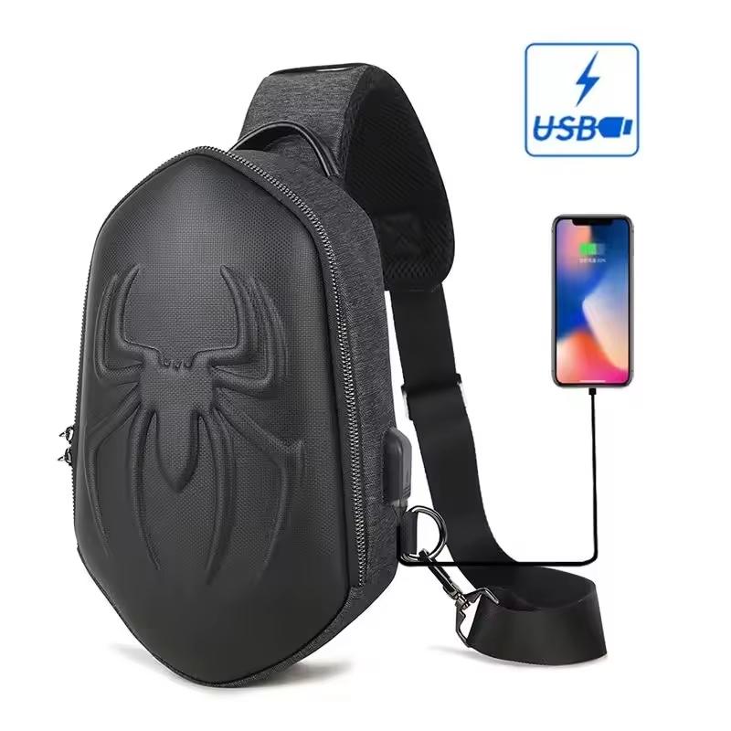 Running Chest Bag for Men USB Charging Fashion Streetwear Sling Pack Crossbody Motor Cycling Backpack