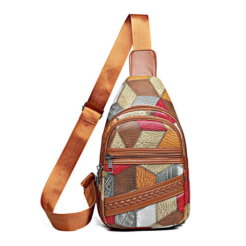 Fashionable Women's Versatile Shoulder & Chest Bag - Stylish Contrast Leather Small Backpack