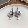 Pearl Pendant Vintage Earrings Exquisite Chinese Style Earrings Cloisonne Drop Earrings  Women