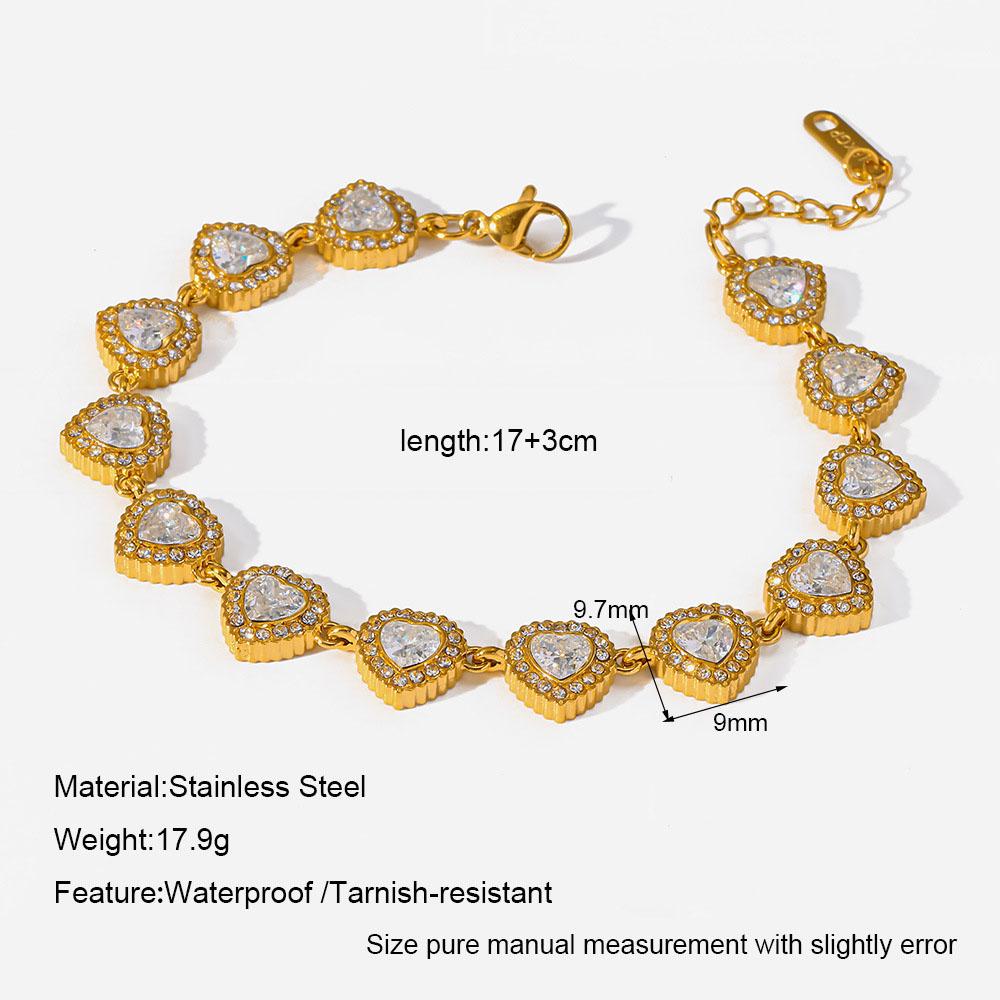Novirassine Stainless Steel 18K Gold Plated CZ Link Bracelet Set Heart Clover Rectangle Stone Stackable Dainty Women Jewelry
