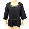 Top da Donna Scollo Quadrato Maniche 3/4 Colore Unito Vestibilità Larga Morbido Elastico Camicetta Design con Intreccio di Pizzo Top Casual per Uso Quotidiano