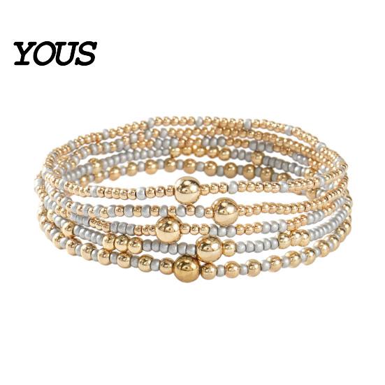 Multi-colored Beaded Bangles 5Pcs Bracelet Stack for Women Teenage Girls, Tiny Colorful Bead Jewelry Beads Bracelets, Elastic Stretch Boho Accessories