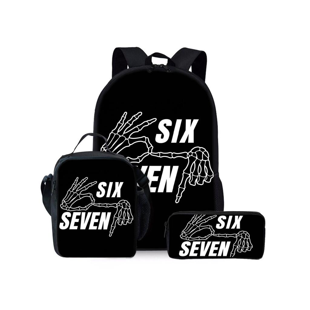 Cartoon Neuheit Seltsam Cool Zahl 6 7 3D Druck 3 Stück/Set Schüler Schultaschen Laptop Tagesrucksack Rucksack Brottasche Federmäppchen