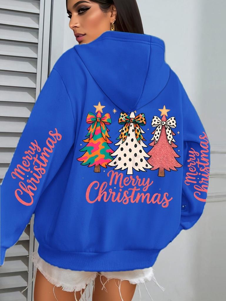 Merry Christmas Colorful Bow Tree Print Pattern Hoodie Jumper Autumn And Winter Sweater
