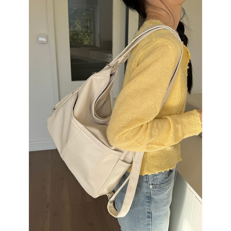 

Work Clothing Soft Leather Fashion All-Match Shoulder Tote Bag Rice White