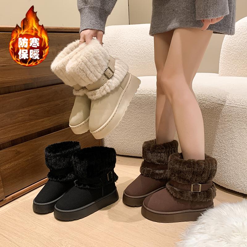 2025 Women's Leather Snow Boots Winter Women's Ankle Boots Flat Sole Comfortable Cotton Warmth New Women's Shoes