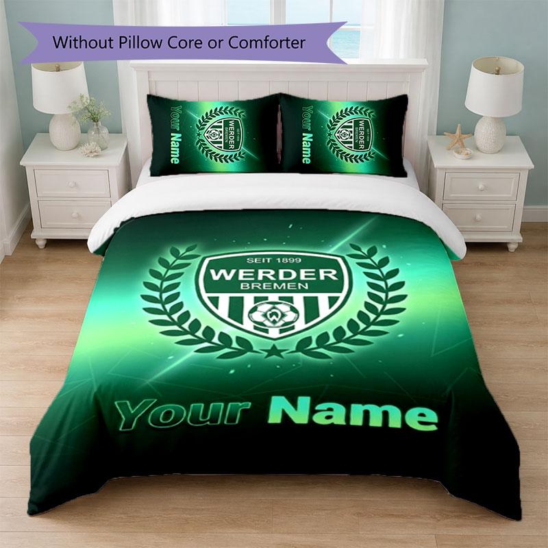 Set Biancheria da Letto Personalizzato Werder Bremen FC con Nome Testo 1 Copripiumino+2 Federe Logo Calcio Regalo Personalizzato per Occasioni Speciali Decorazione Camera da Letto