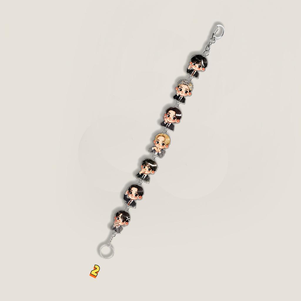 Lanț Breloc cu Multiple Pandantive BTS, Breloc cu Șnur cu Fotografie Reală/Desen Animat al Membrilor Bangtan Boys, Pandantiv Breloc Drăguț pentru Geantă pentru Fanii Kpop ARMY