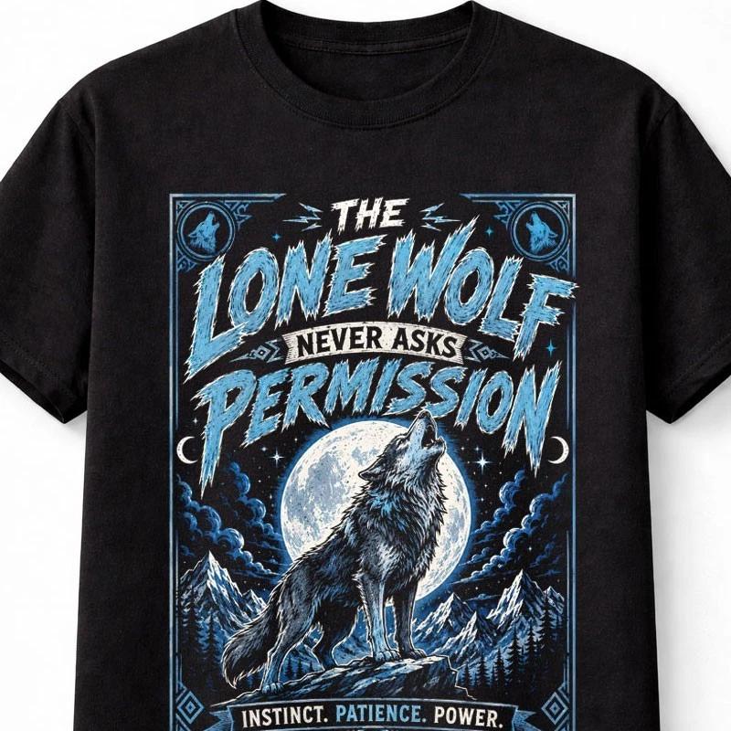 Lone Wolf Never Asks Permission Moon Howling Wolf Quote Unisex TShirt S